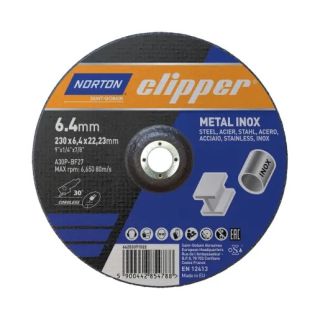 Norton Clipper Depressed Centre Metal Inox Grinding Disc - 230 x 6.4 x 22.23mm