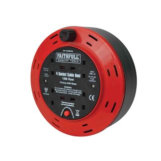 Faithfull Cable Reel 240V 10m - 10 Amp x 4 Sockets