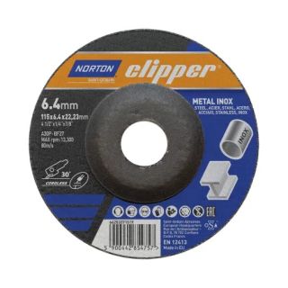 Norton Clipper Depressed Centre Metal Inox Grinding Disc - 115 x 6.4 x 22.23mm